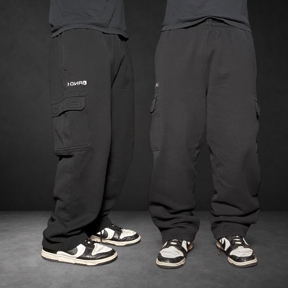 AND1 Cargo Sweatpants Black Baggy Fleece Lined Skater Y2K Size XL